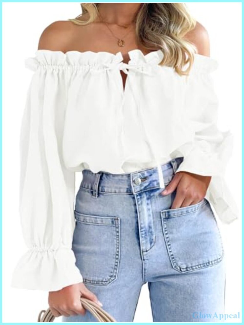 Off Shoulder Puff Long Sleeve Ruffle Blouse Women's Peasant Top
